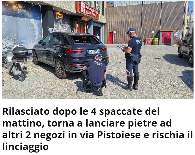 刚被警方带走，下午又回来砸店砸车！普拉托30岁华人男子被送医